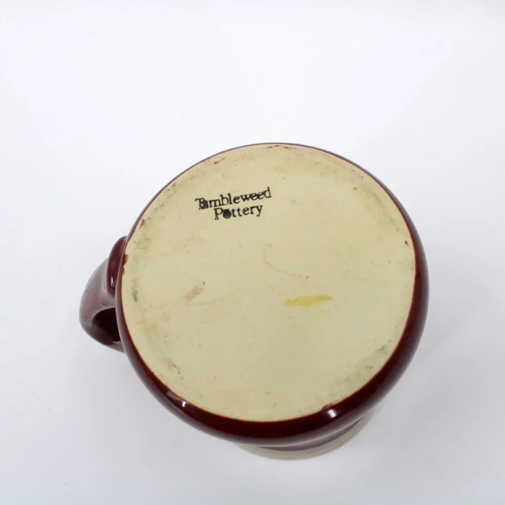 Tumbleweed Pottery Maroon and Tan Drip Glaze Art Pottery I'm On Break Mug 18 oz - Picture 4 of 6